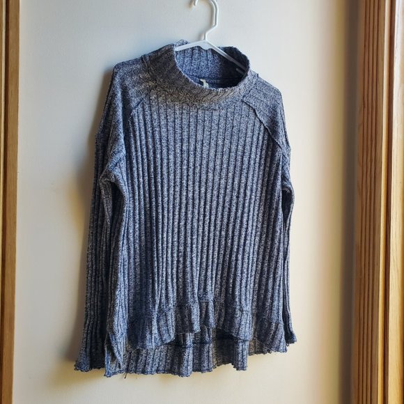 FREE PEOPLE Blue Ribbed Ruffled Sweater - Picture 2 of 16